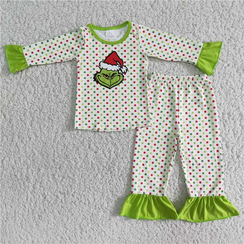 6B10-25 girls Christmas outfit long sleeve and long pants cartoon print pajamas