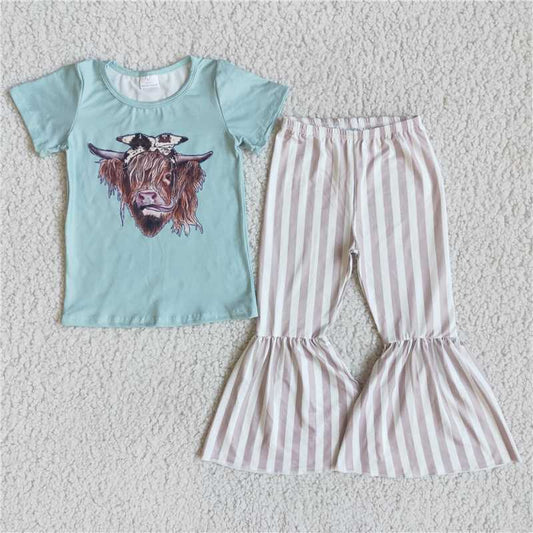 Blue Bull Tau Short Sleeve Striped Flare Pants