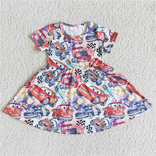 D3-2 baby clothing short sleeve cartoon print kids dresses for girls milk silk