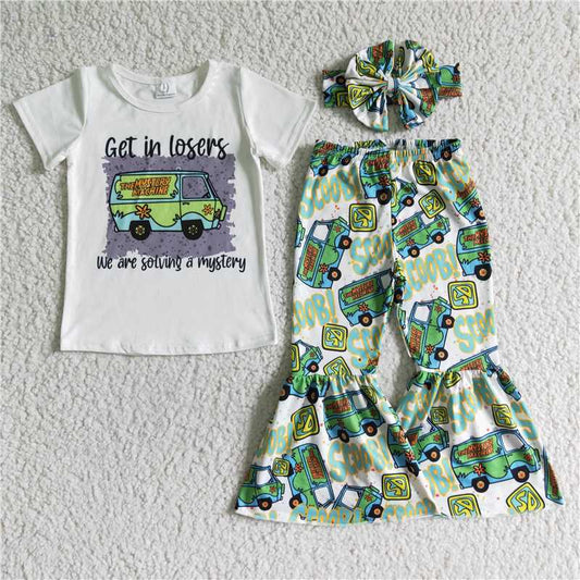 E8-2 girl clothes short sleeves long pants cartoon print baby clothing girl's outfit milk silk