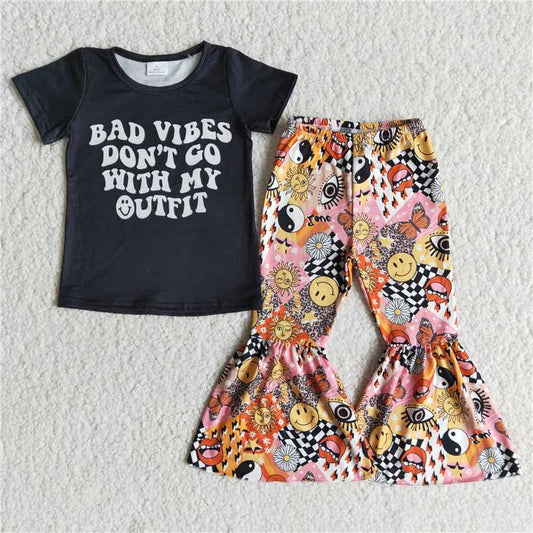 black letter print smile pattern long pants set