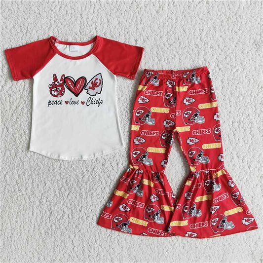 E10-12 Girls outfit short sleeve long pants set cartoon print