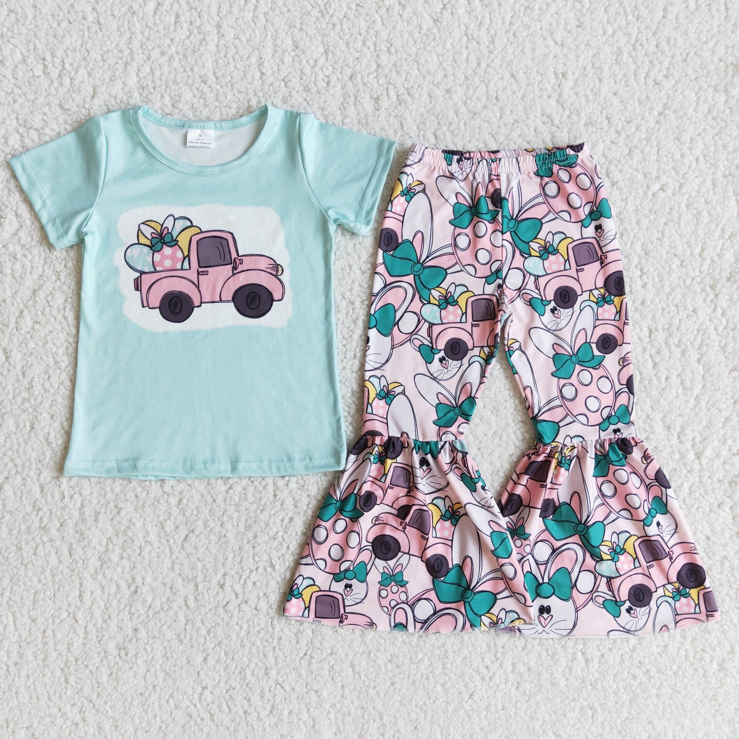 Easter Blue Short Sleeve Flare Pants Set