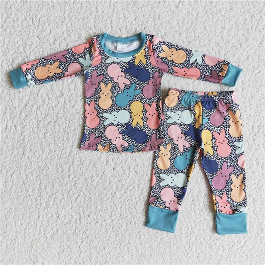 Boys Easter Color Rabbit Long Sleeve Pants Pajama Set