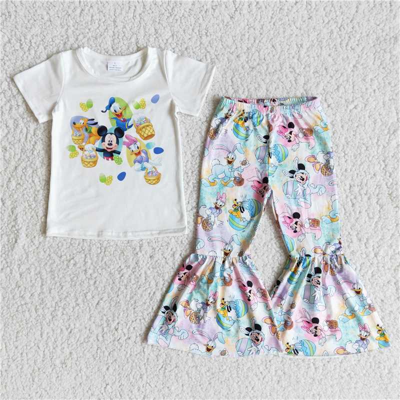 Cartoon short-sleeved flared pants suit