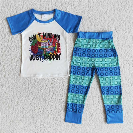 blue round pattern long pants set