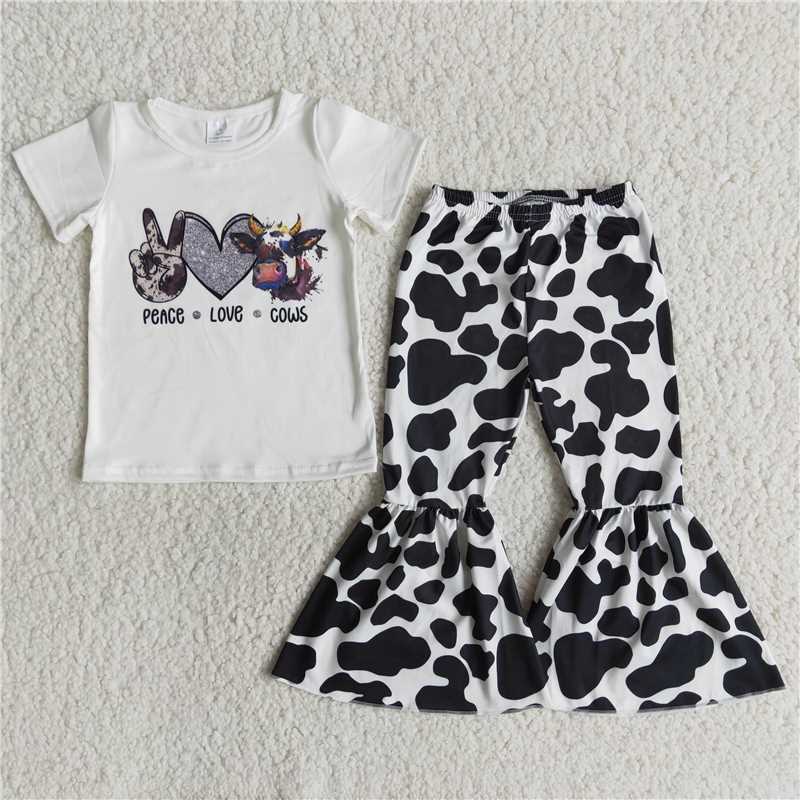 Gesture Love Cow Short Sleeve Cow Pattern Flared Pants