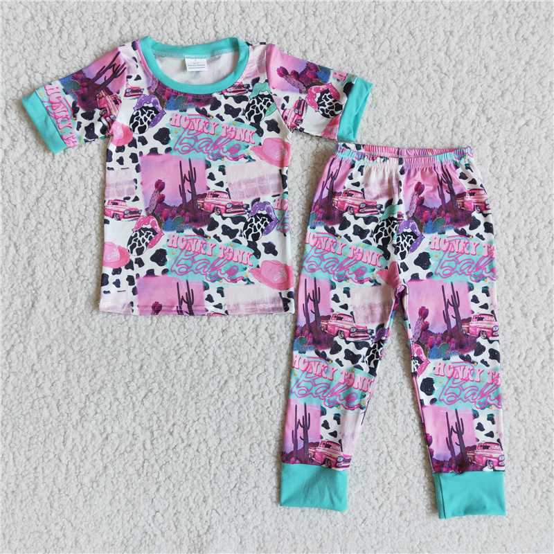 E11-4 BABE cow print short-sleeved trousers set