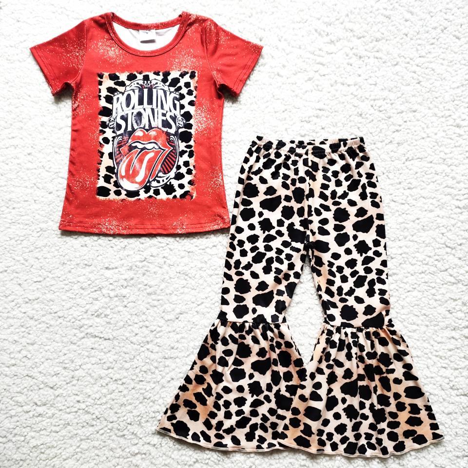 Tongue Short Sleeve Leopard Print Flared Pants