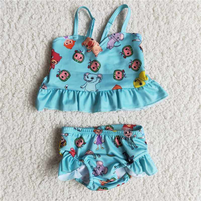 B9-22 2pcs cartoon swimsuit girls outfit