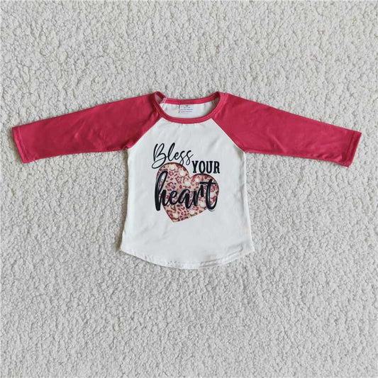 Valentine raglan long sleeve top love heart print