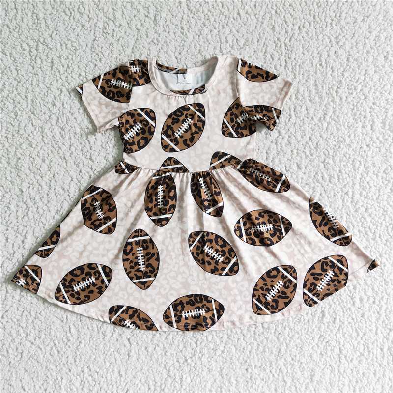 GSD0092 Girls Leopard Print Rugby Short Sleeve Dress