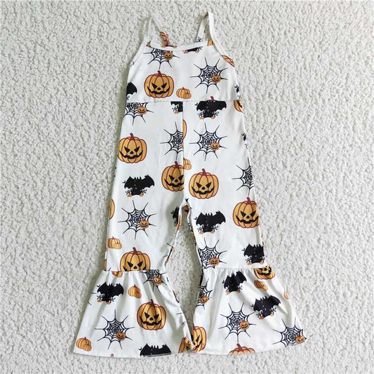 SR0067 boys halloween romper suspenders pumpkin print