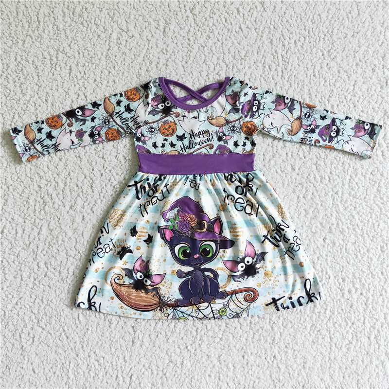 rts no moq GLD0036  girls halloween dress cartoon print long sleeve dress