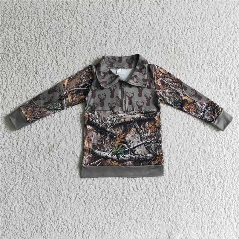 BT0094 boys polo shirt long sleeve top branches and deer print milk silk