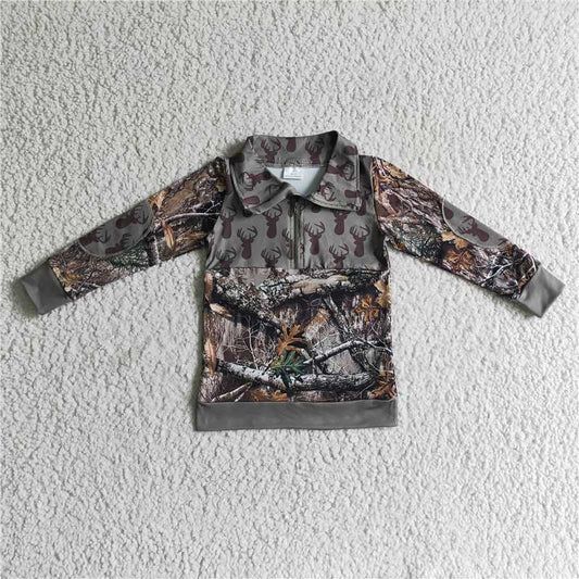 BT0094 boys polo shirt long sleeve top branches and deer print milk silk