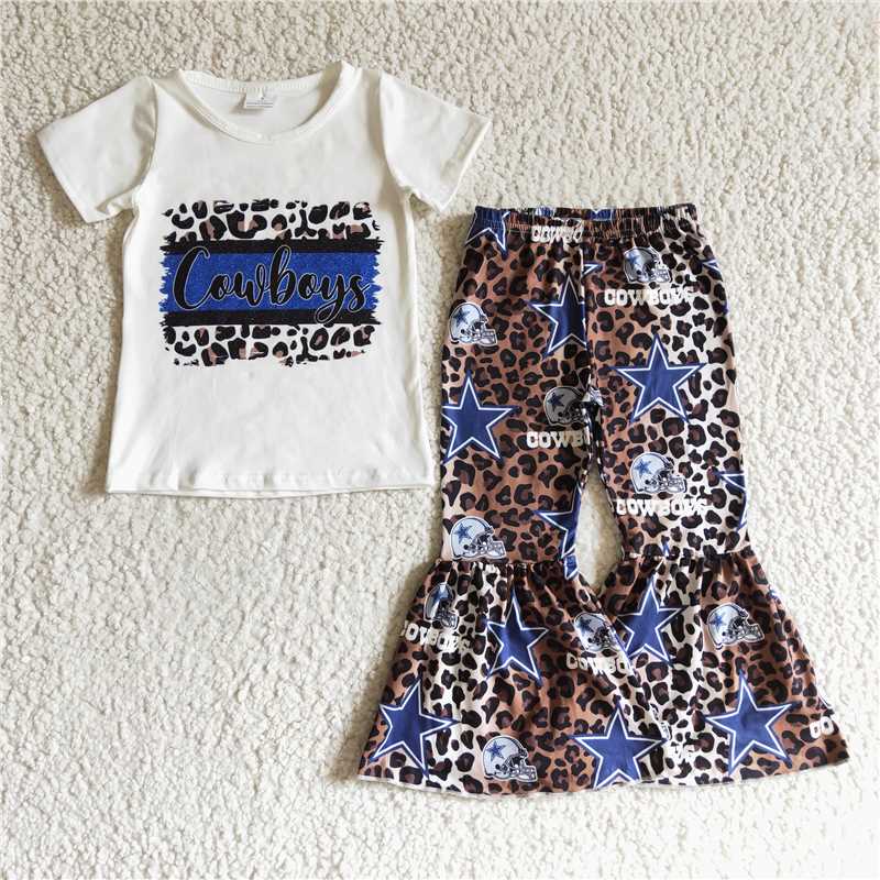 GSPO0206 Kids Clothing Girls Short Sleeve Top And Long Pants Cartoon Print