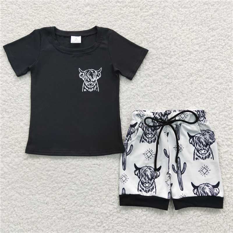 BSSO0209 Boys' Alpine Cactus Black Short Sleeve Shorts Set