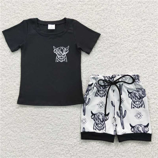 BSSO0209 Boys' Alpine Cactus Black Short Sleeve Shorts Set