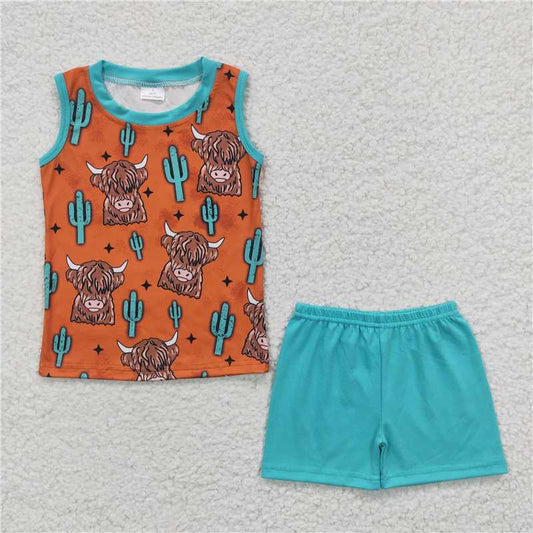 BSSO0211 Boys' Alpine Cactus Sleeveless Shorts Set