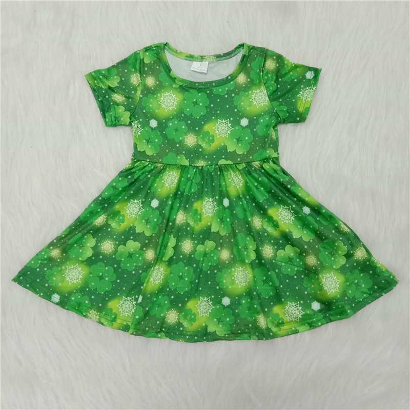 green four leaves pattern girl dress