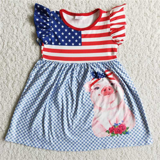 July 4th star striped pig print dress