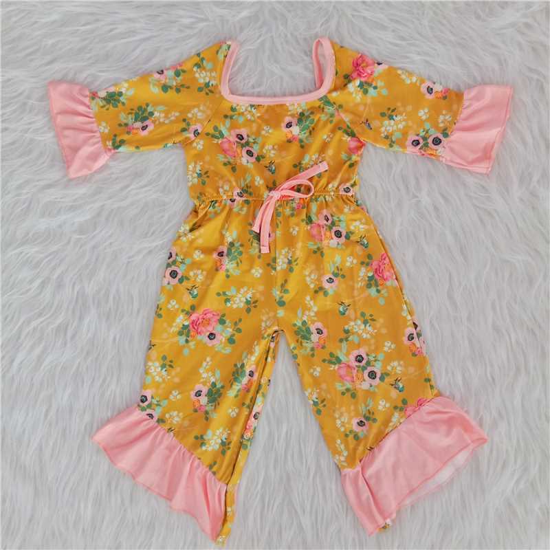 yellow flowers pattern girl romper