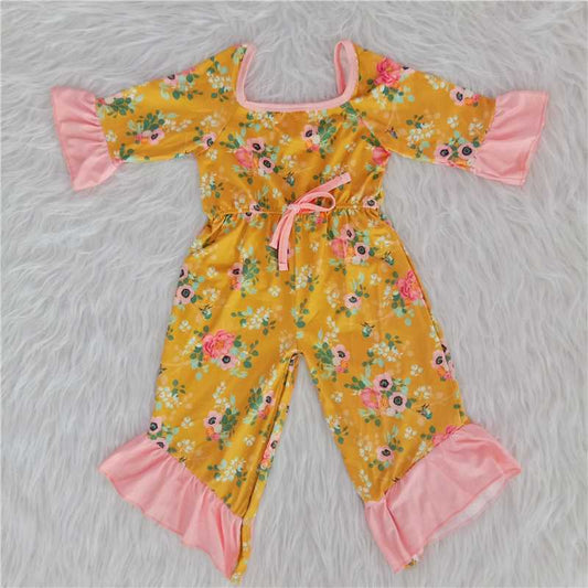 yellow flowers pattern girl romper