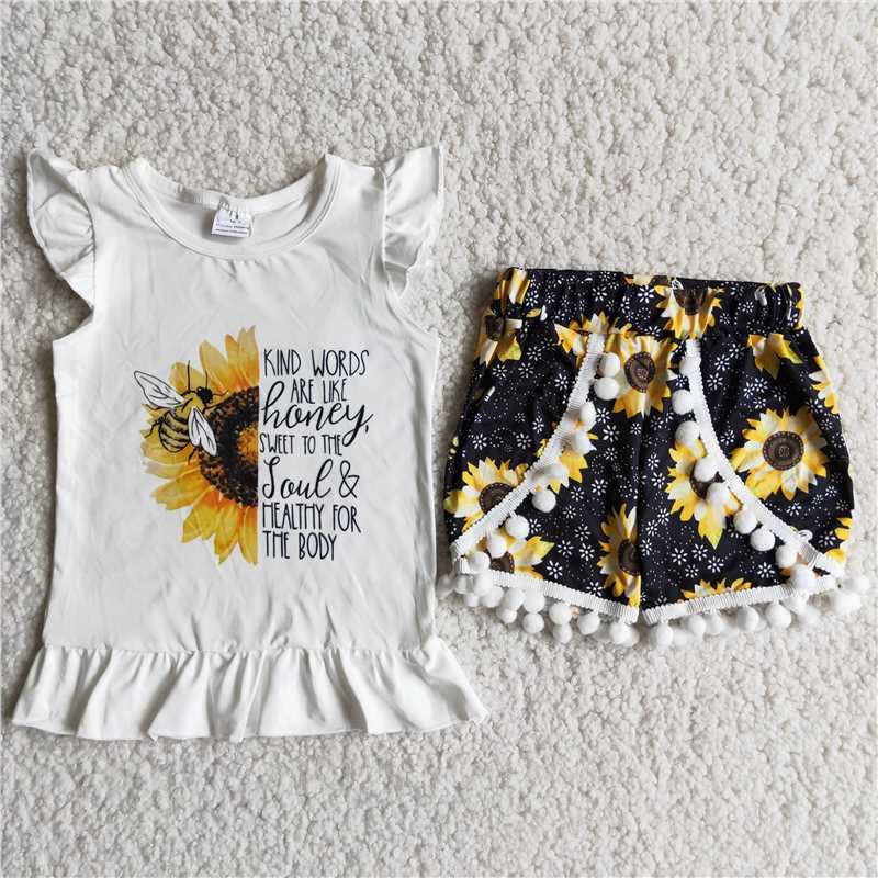 Girls Bee Sleeve Sunflower Shorts Outfit