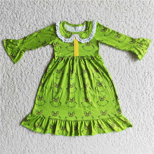 6 A14-30 baby christmas clothing long sleeve cartoon print kids dresses for girls milk silk