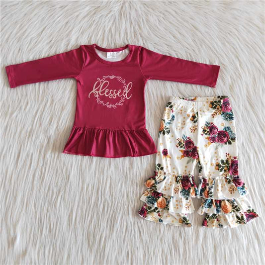 wine red blessed flowers girl set