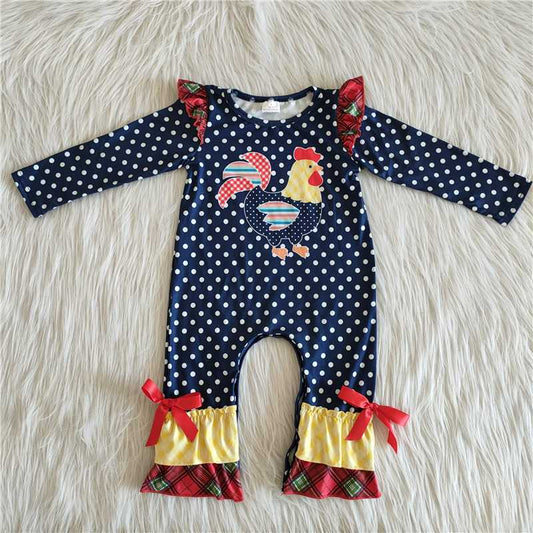 polka dots print chicken design long sleeve romper