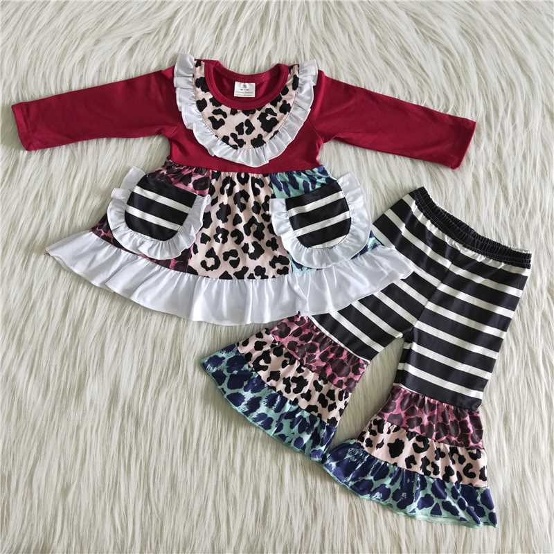 pocket striped girl's children outfit sets