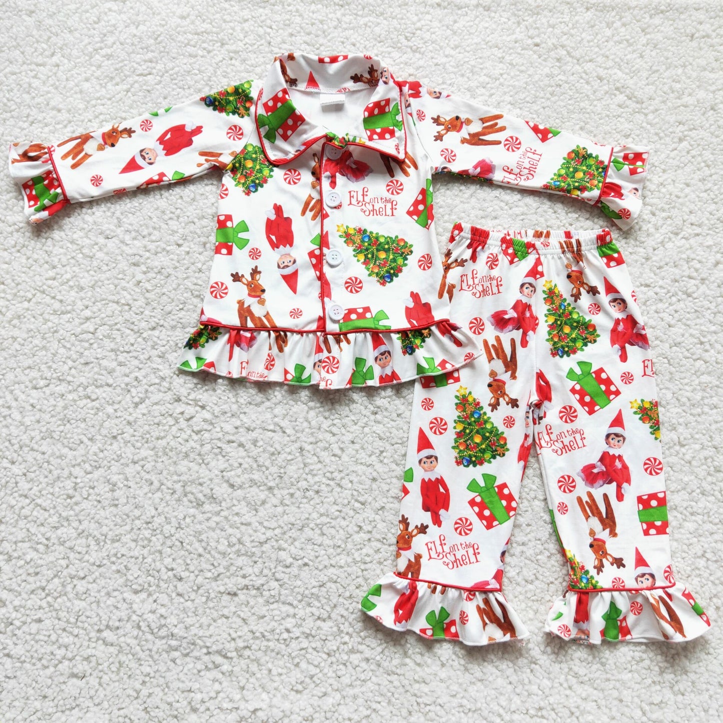 6C8-38 girls Christmas outfit long sleeve and long pants cartoon print pajamas
