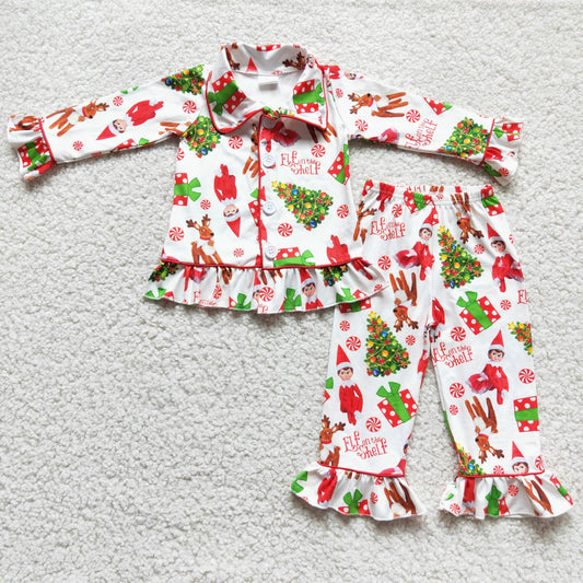 6C8-38 girls Christmas outfit long sleeve and long pants cartoon print pajamas