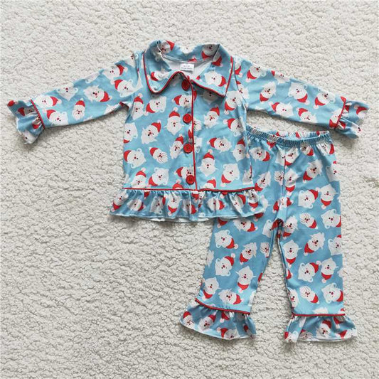 girl blue santa pajama set