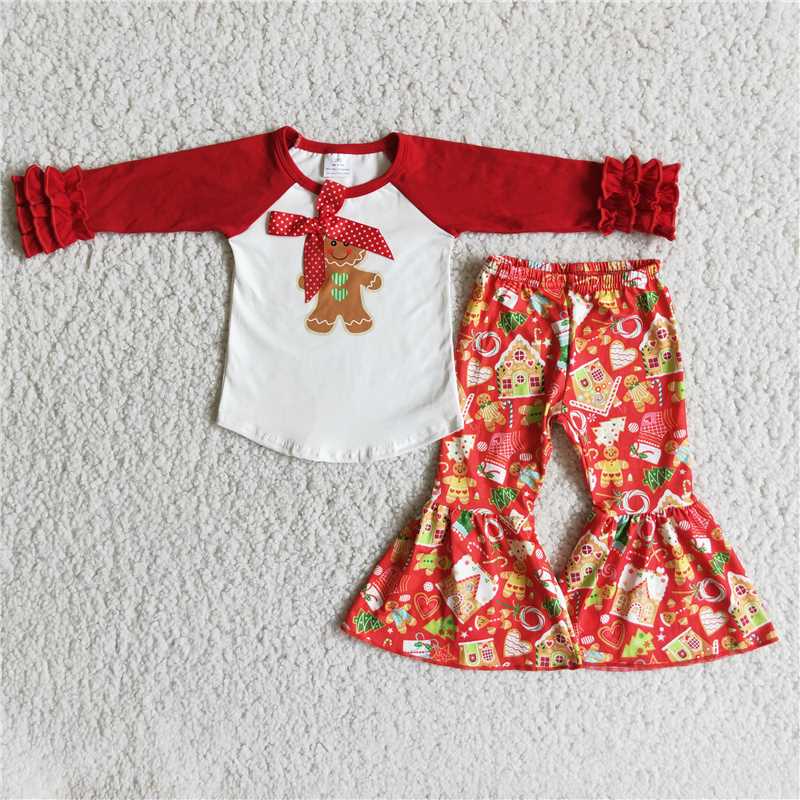 6B12-38   kids clothing Girls Christmas  Long Sleeve Top with Leopard  pants Santa Claus