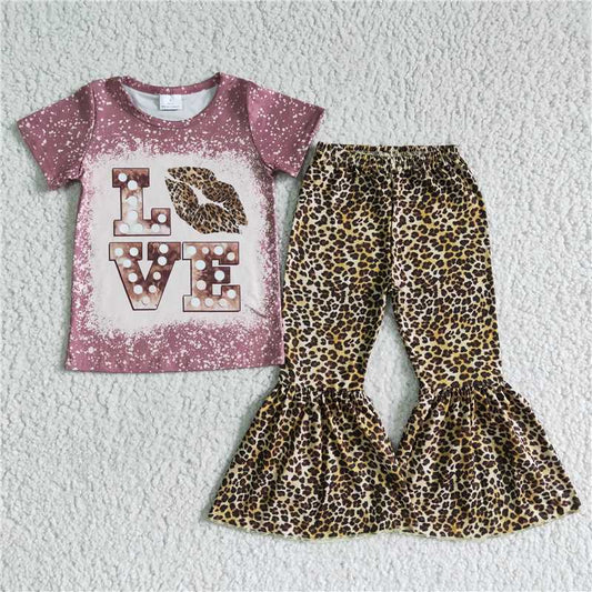 Aa-4 LOVE leopard print short sleeve long pants