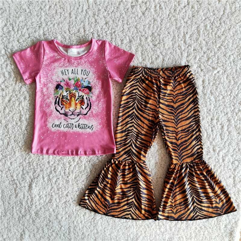 Tiger pink t-shirt with long pants outfits