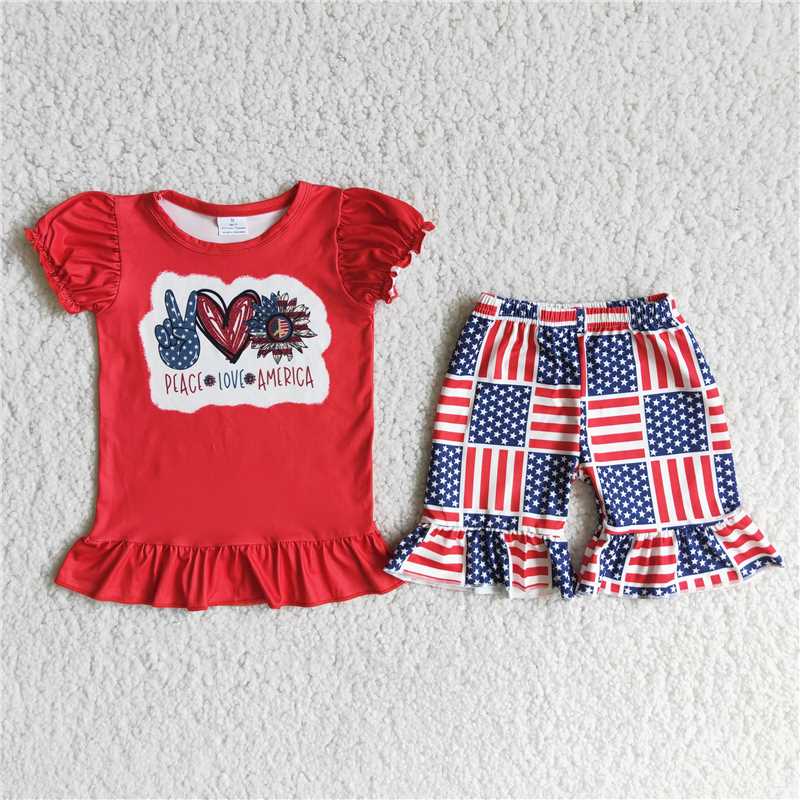 rts no moq D12-15 Gesture Heart American Stars Stripe Shorts