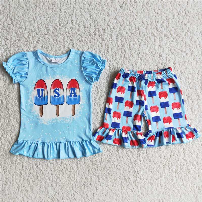 D9-29 Summer short sleeve and short pants popsicle print milk silk