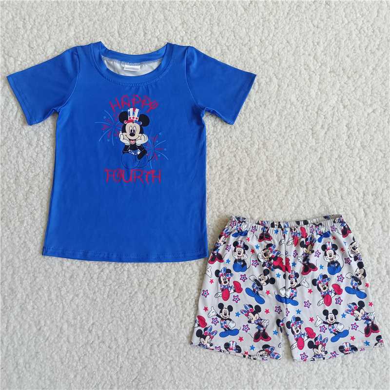 Dark Blue Cartoon Pattern Short Sleeve Shorts