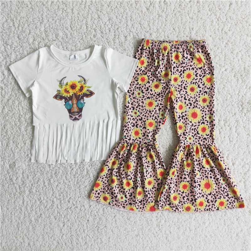 sun flower cow top with long pants outfits