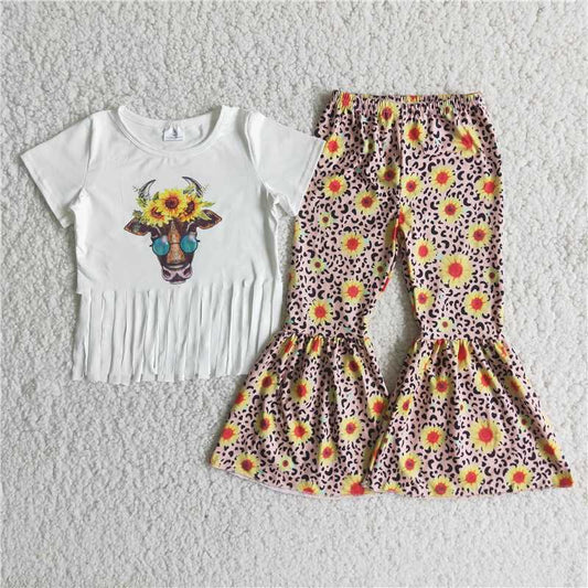 sun flower cow top with long pants outfits