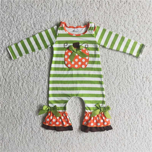 6 A10-26 Halloween embroidery pumpkin striped romper