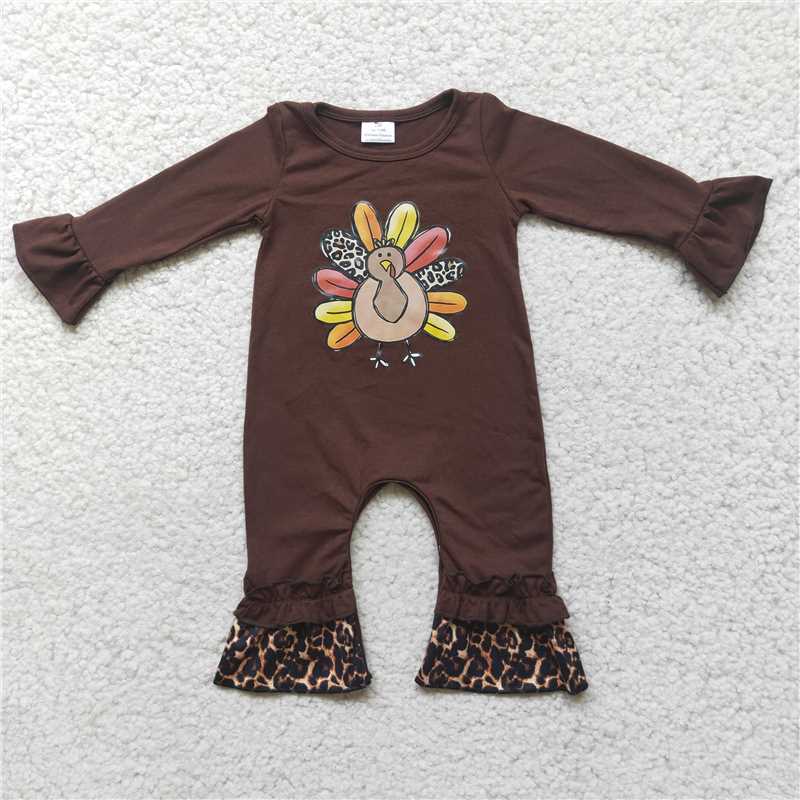 Thanksgiving brown turkey design romper