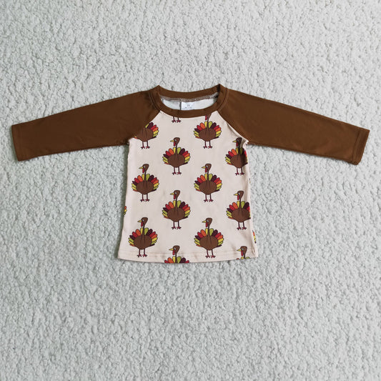 turkey design brown raglan long sleeve top