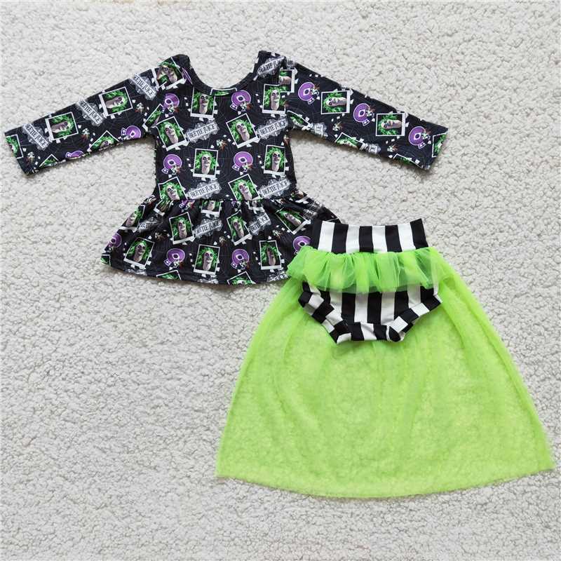 RTS NO MOQ ETA 5/7days 6 A8-27 Halloween Long Sleeve Long Sleeve Top Mesh Briefs Set Green Tull Outfits