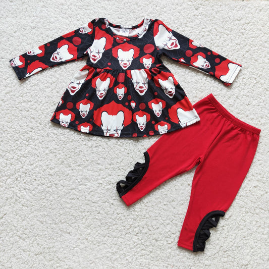 Halloween black red clown lace up trousers girl set