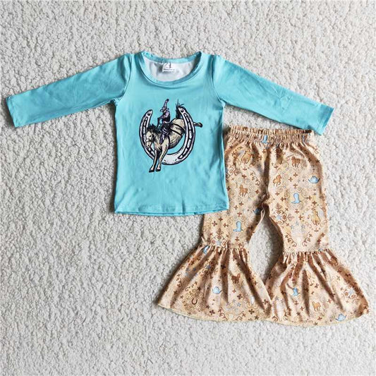 blue horse pattern girl set